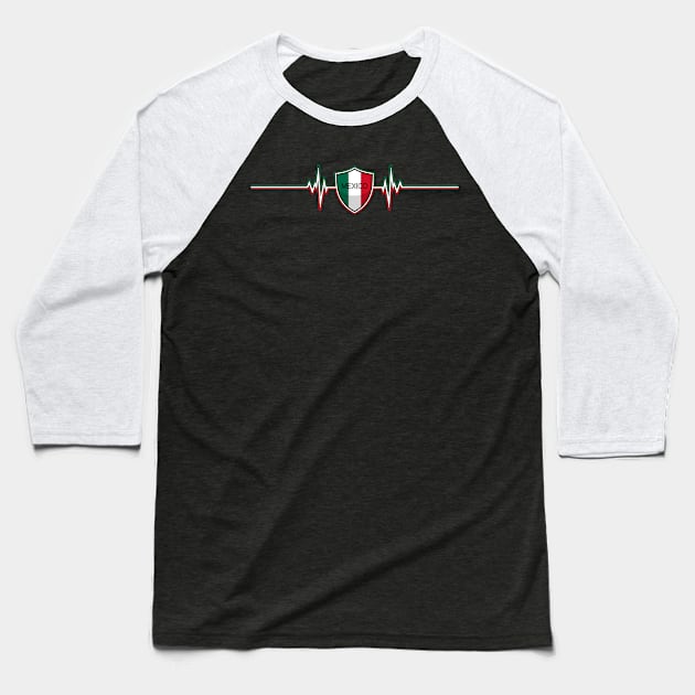 Heartbeat Design Mexican Flag Mexico Baseball T-Shirt by MGS